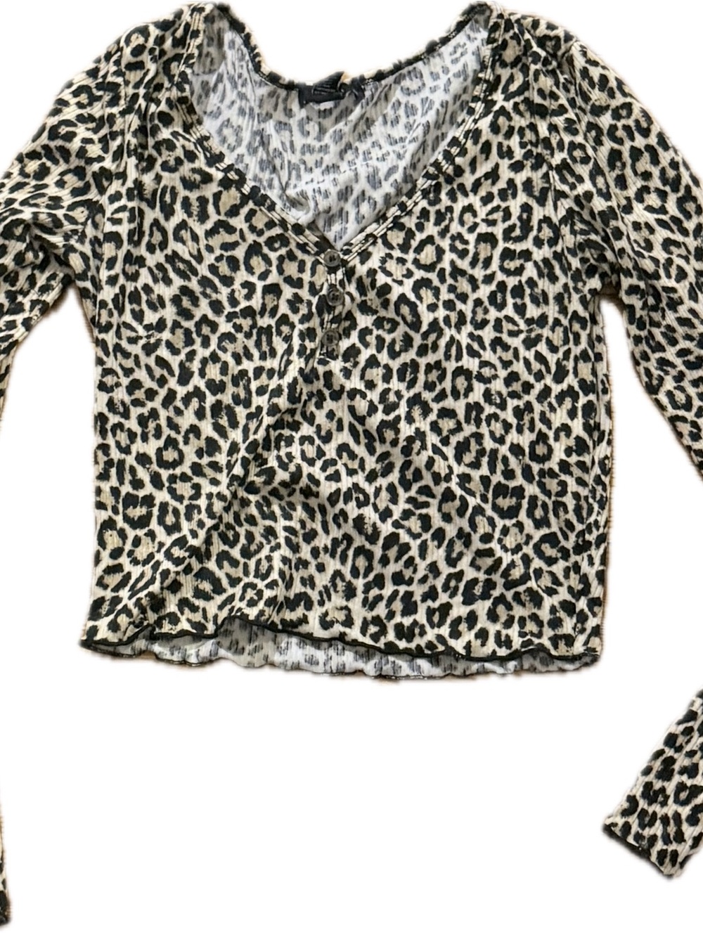 Leopard Print V-Neck Long Sleeve Top - Taupe & Black
